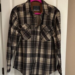 Jachs Men's Charcoal and Beige Plaid Shirt